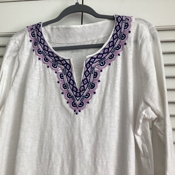 Talbots Women's White Cotton Embroidered Tunic Top size L - Picture 2 of 10